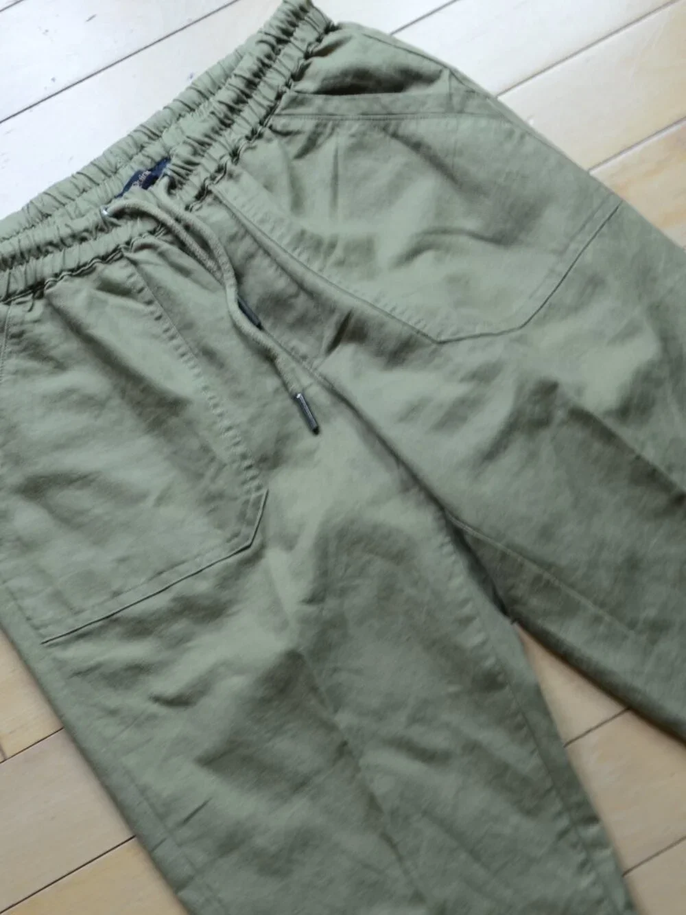 Quince Cotton Linen Twill Straight Leg Pants Army Green Size S